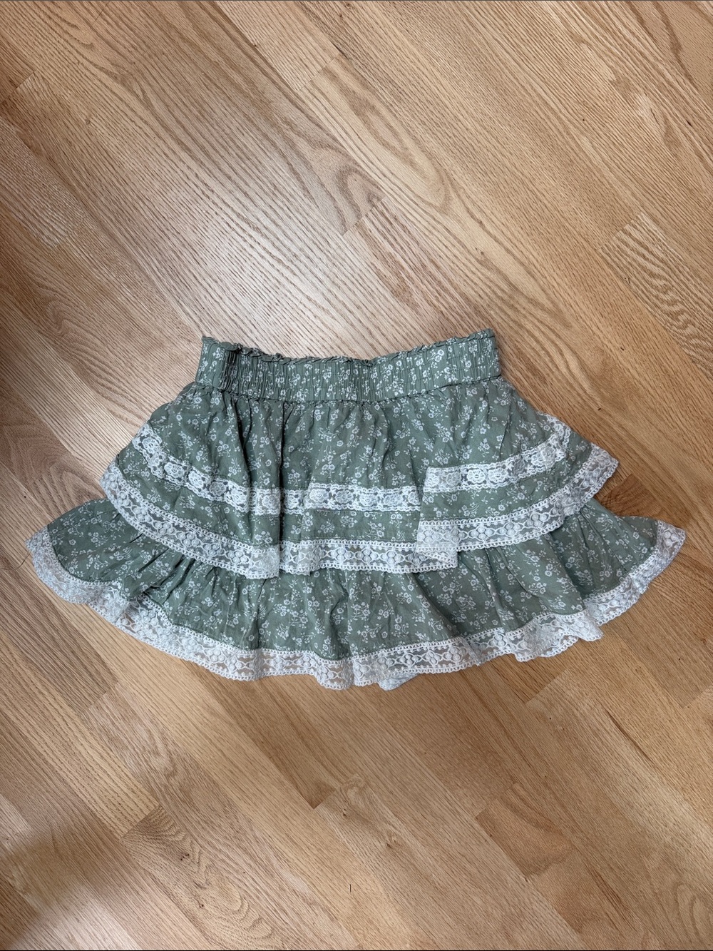 Altar'd State Sage Green Floral Tiered Mini Skirt